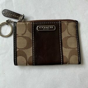 Vintage COACH Signature Brown Card Coin Pouch Wallet Keychain